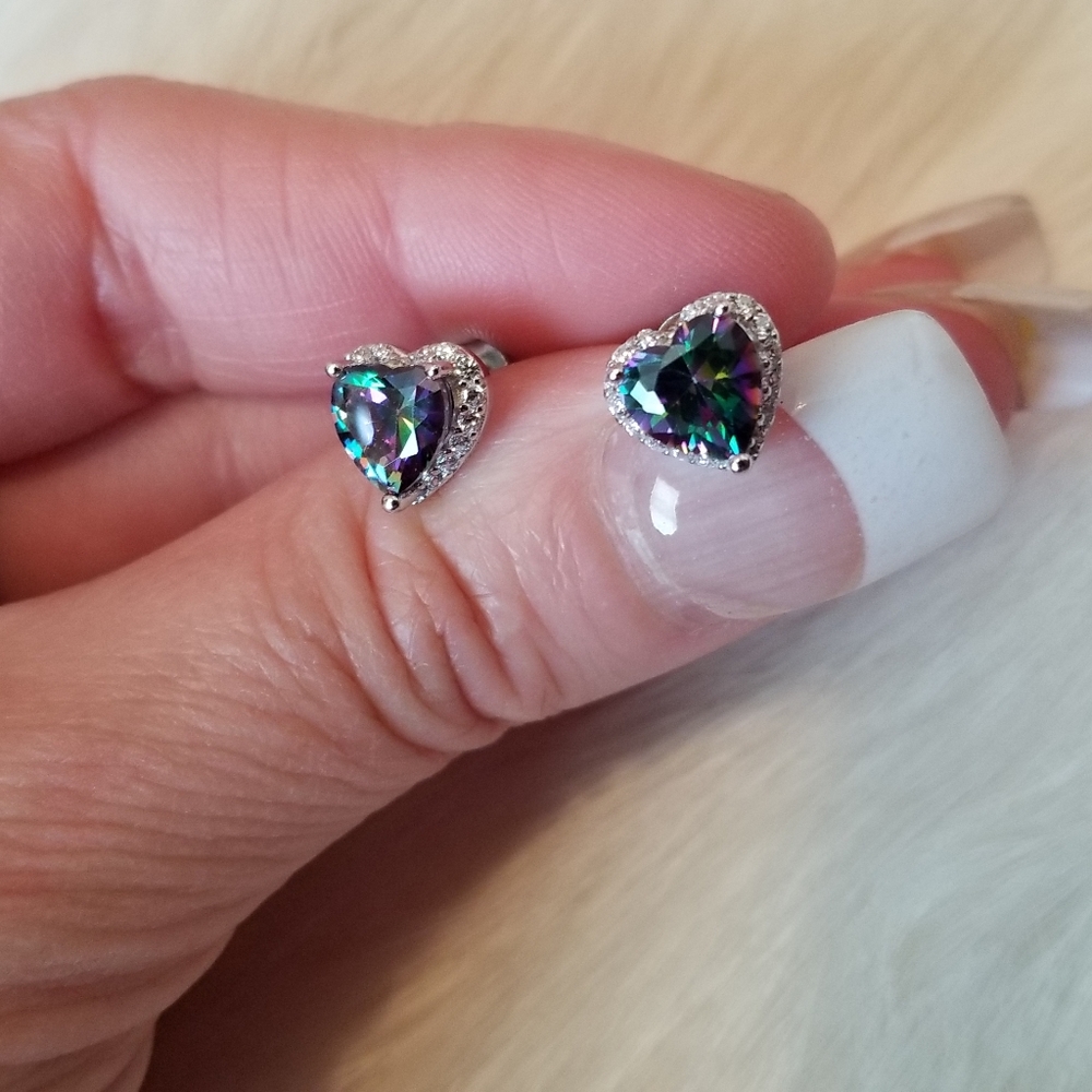Sterling Silver Cherry Hearts Topaz Earrings